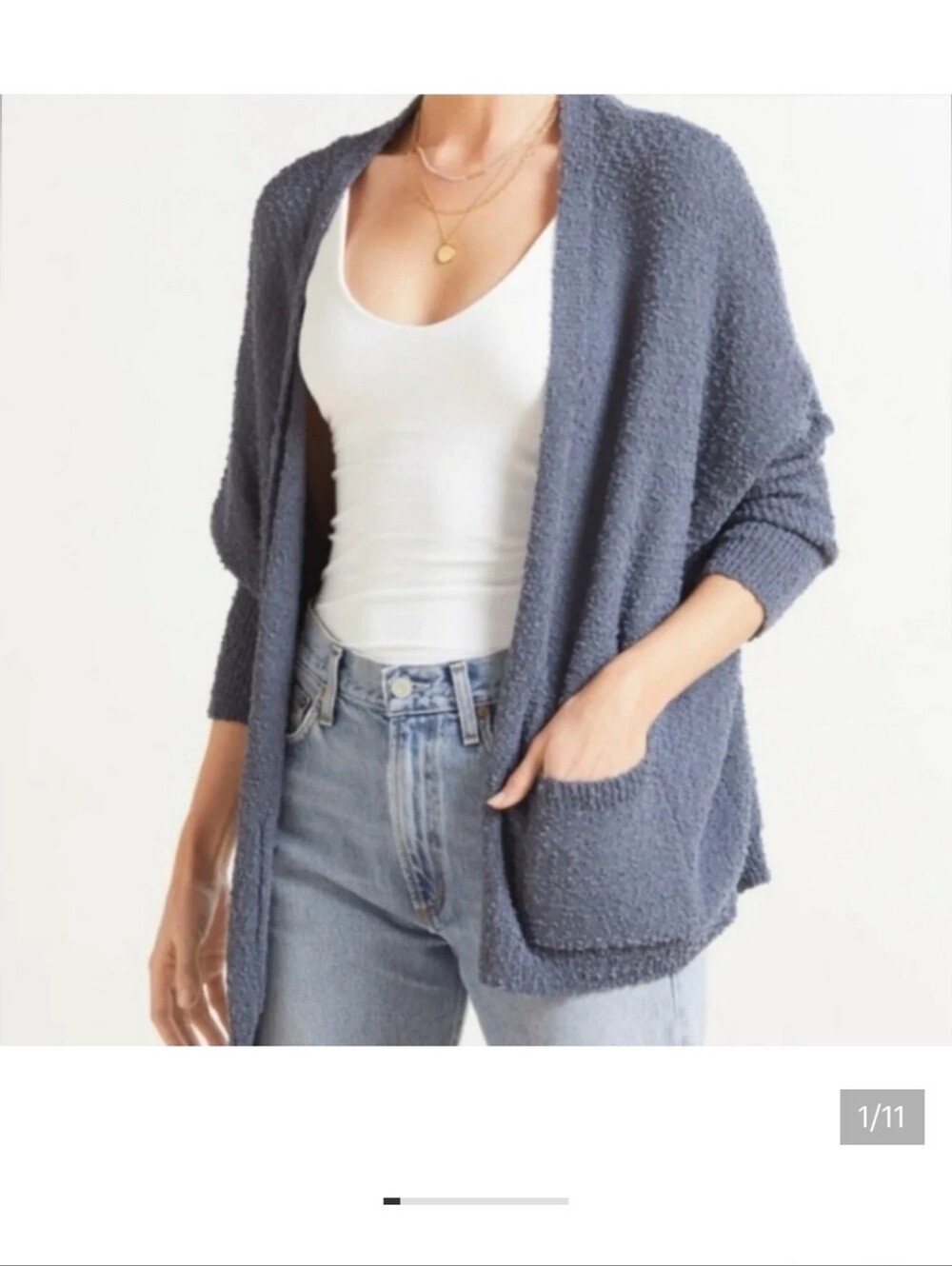 EVEREVE Open-Front Textured Cardigan Slate Blue Xs Oversized